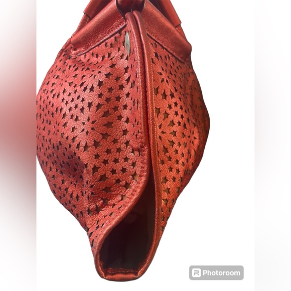 Jimmy Choo Leather Laser Cut Gold Tone Tote Shoulder Handbag Red with dust bag - Picture 4 of 10